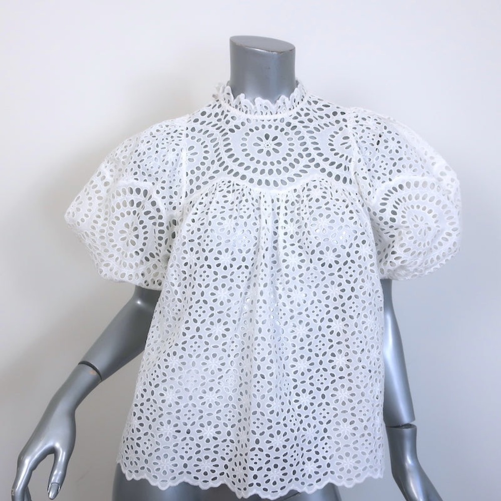 Ulla Johnson White Eyelet Puff-Sleeve Blouse